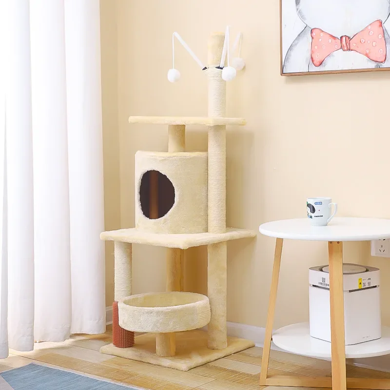 modern branch solid wooden cat tree durable cat for indoor climbing house toy hammock cat climbing frame sisal rope