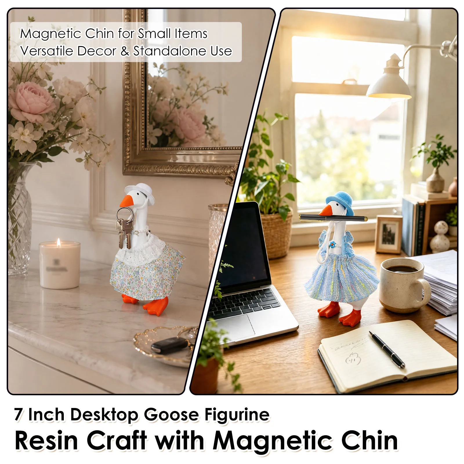 7'' Goose Figurine Outfit Accessories Kit Magnetic Resin Goose Statue Dress Up Goose Costume Set for Party Layouts Photo Props