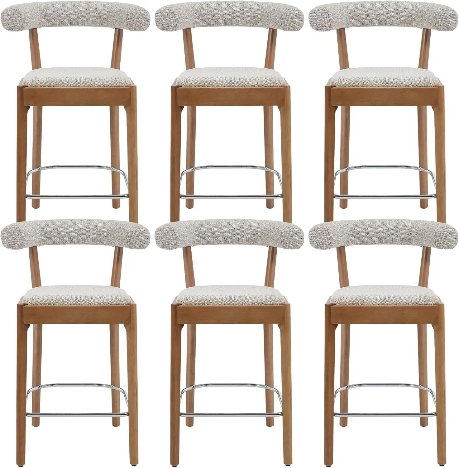 Counter Height Bar Stools Set Of 6 For Kitchen Island, 27"" Wooden Frame Stool Chair For Dining Space, Comfy Chenille Open Back