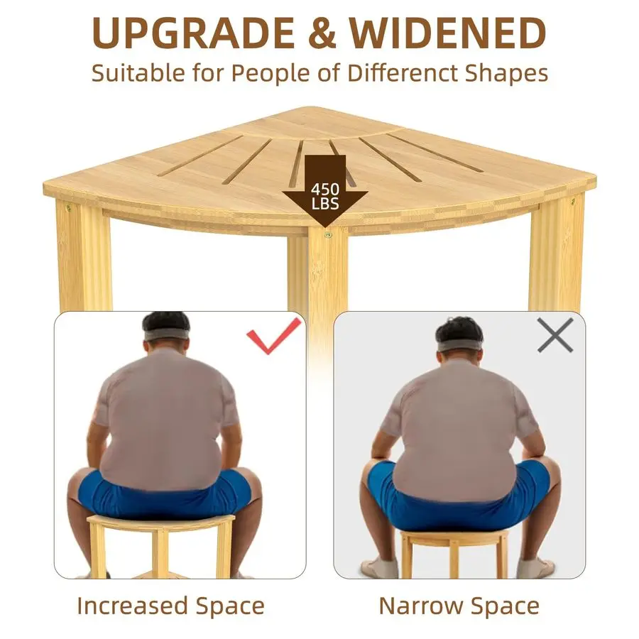 Bamboo Shower Stool Bench Corner Design with Storage Shelf Waterproof Shower Table for Spa Bath Seat in Bathroom or Inside Showe