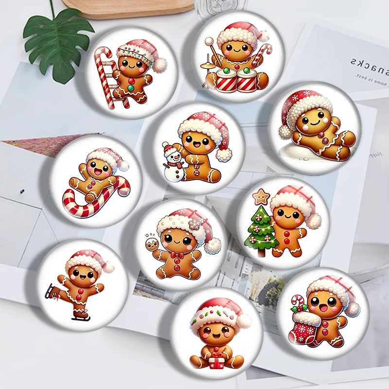 Christmas gingerbread  10pcs 12mm14mm/16mm/18mm/20mm/25mm Round Photo Glass Cabochon Demo Flat Back Making Findings Jewelry