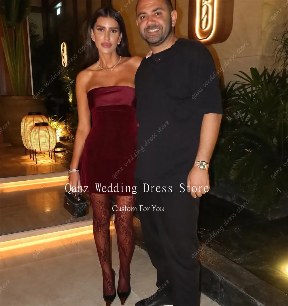 Qanz Burgunderrotes Mini-Sexy-Abschlussballkleid, kurz, A-Linie, Samt, ärmellos, elegante Kleider für besondere Anlässe, Partykleider, individuell