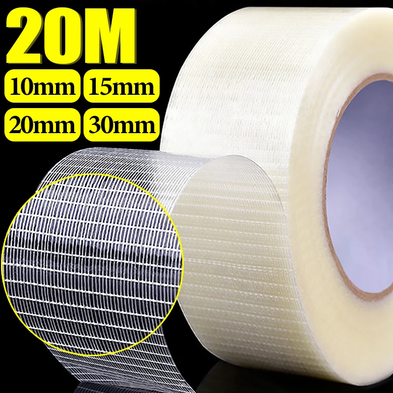 Strong Fixation Single-Sided Tape Translucent Mesh Waterproof Glass Fiber Tape High Viscosity Adhesive Grid Tapes 10/15/20/30mm