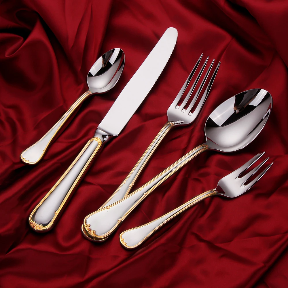 5/10/15/20pcs Sliver Cutlery Gold Plated Western Tableware Stainless Steel Dinner Set Mirror Knife Fork Spoon Dishwasher Safe