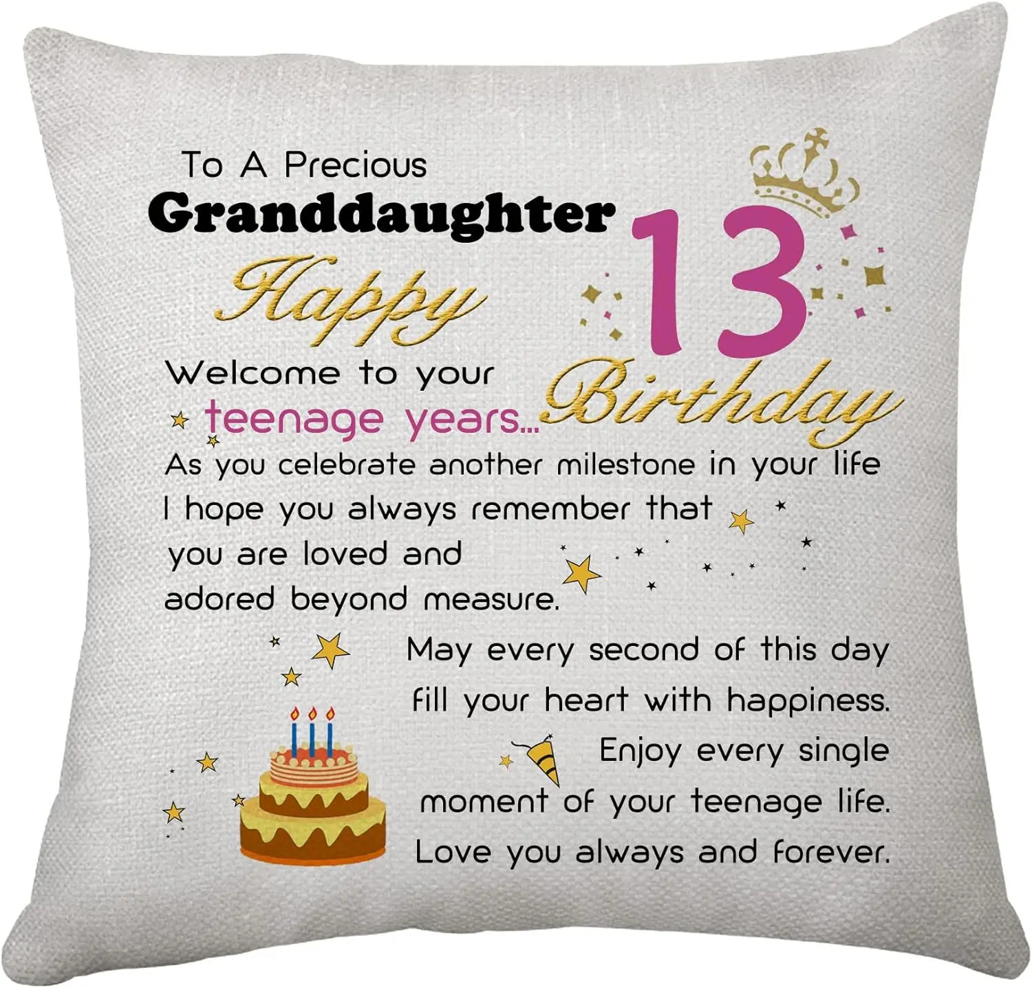Linen Pillowcase with Printed Birthday Letters & Phrases for Boys & Girls Decorative Cushion Covers Family Gift