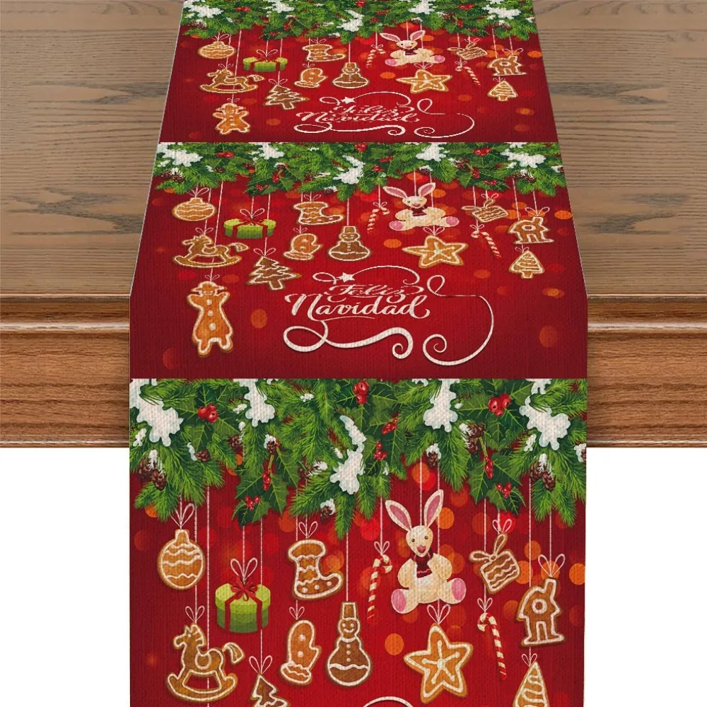 موضة جديدة 2025 عيد الميلاد الجدول العلم الطباعة الرقمية سانتا كلوز الإبداعية الكرتون الكتان مكتب طاولة شاي العلم #3