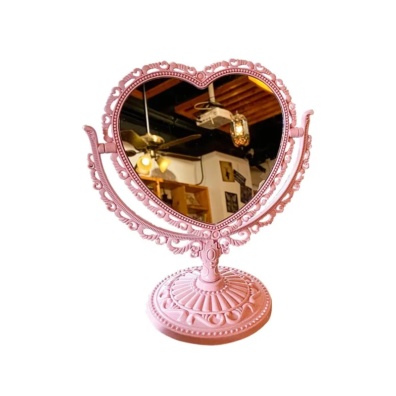 

Retro Style Double-Sided Makeup Mirror Cute Girl Heart Princess Mirror Dormitory Bedroom Desktop Heart-Shaped Dressing Mirror