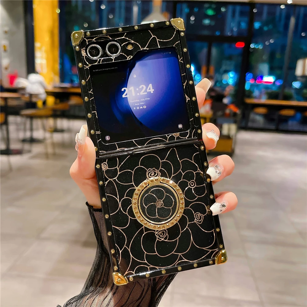 Luxury Glitter Flower Case For Samsung Galaxy Z Flip 5 Flip 4 Woman Leopard butterfly Lip Cover Case For Samsung Z Flip 6 Flip 3 image 4