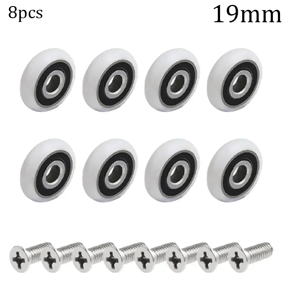Rodamiento de rodillo para puerta de ducha, ruedas de corredor de armario de baño, polea de 19/23/25mm, armario, Maleta, muebles para el hogar, 8 piezas