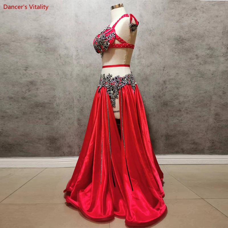 New Belly Dance Wear Competition Outfits Customized Applique Bra Belt Skirt Oriental Indian Dancers Stage Performance Costume