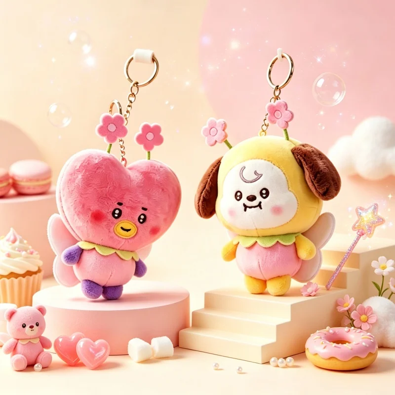 BT21 Cherry Blossom Flower Series Plush Doll Keychain Cute Kawaii CHIMMY COOKY KOYA TATA Backpack Pendant Anime Fans Gift