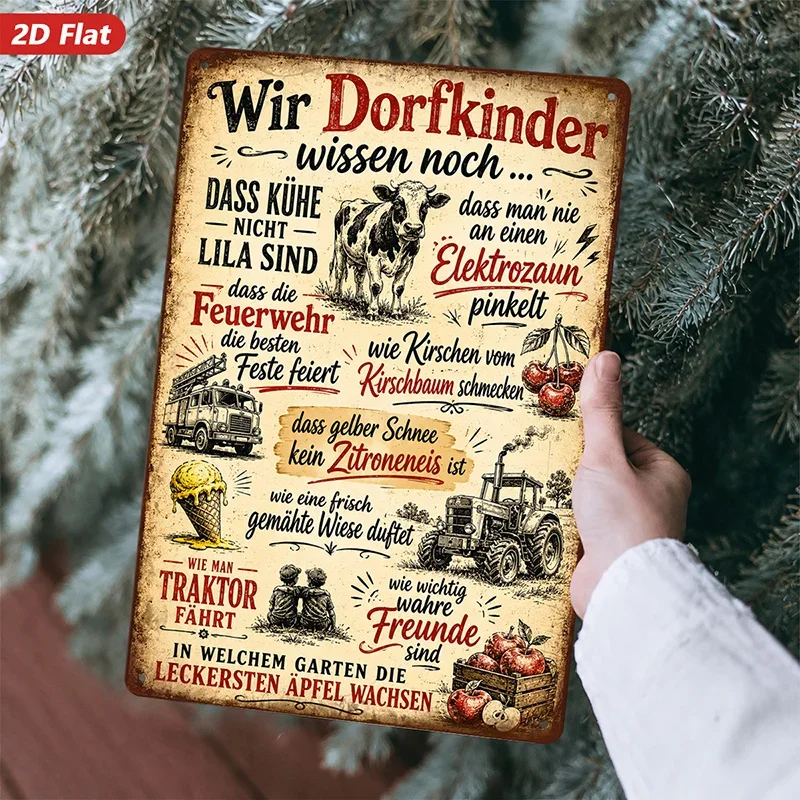 2D Flat, 1pc Metal Sign Wall Art, Rustic German - Text Decorative Wall Art, Vintage Style, Farm - Theme, Home Decor, for Living