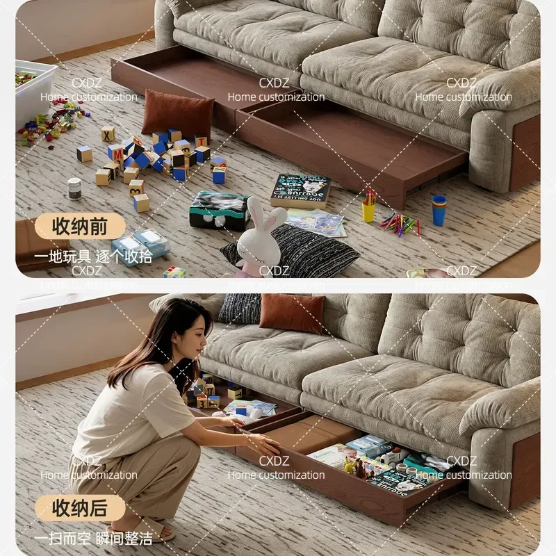 Small Apartment Living Room Sofa Antique Style Removable Washable Chenille Fabric Couch with Drawer Storage for Household Use