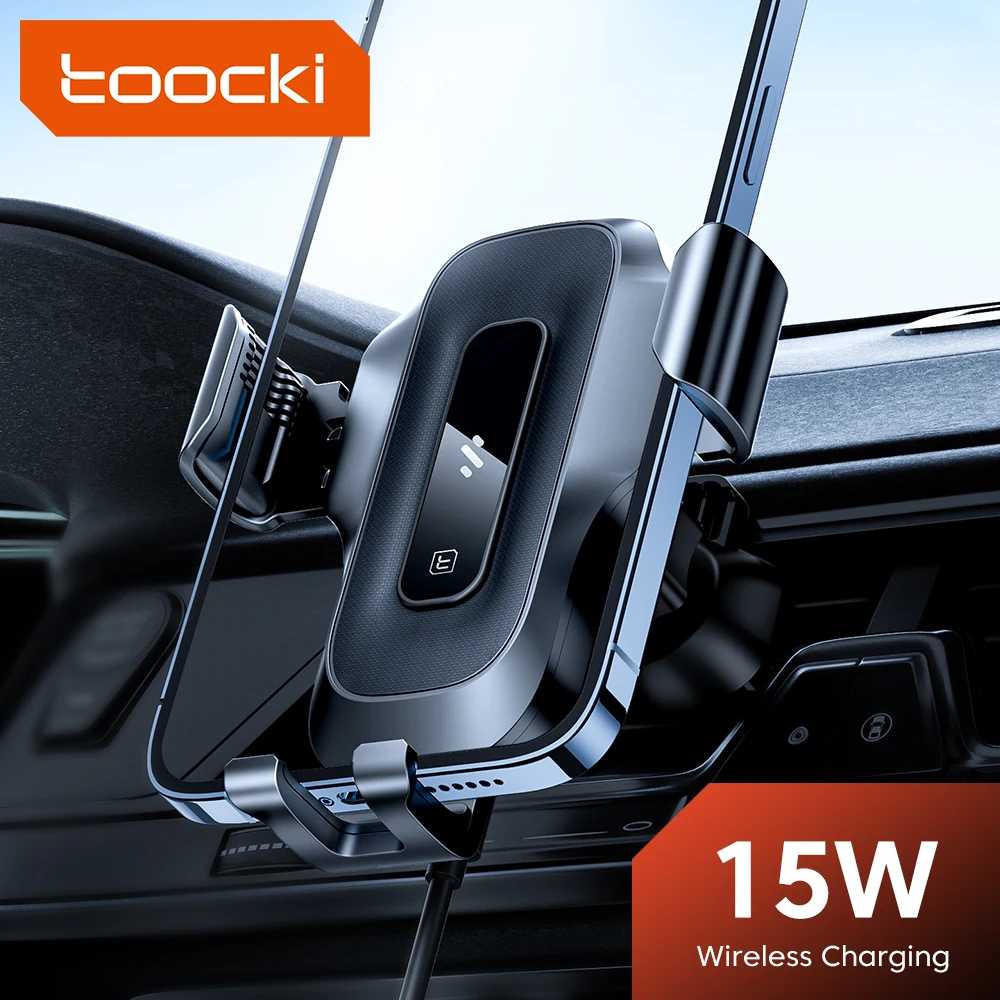 Toocki QI 15W Wireless Chargers Car Charger Car Phone Holder  For IPhone 14 13 Pro Samsung Huawei Honor Xiaomi Oneplus Oppo