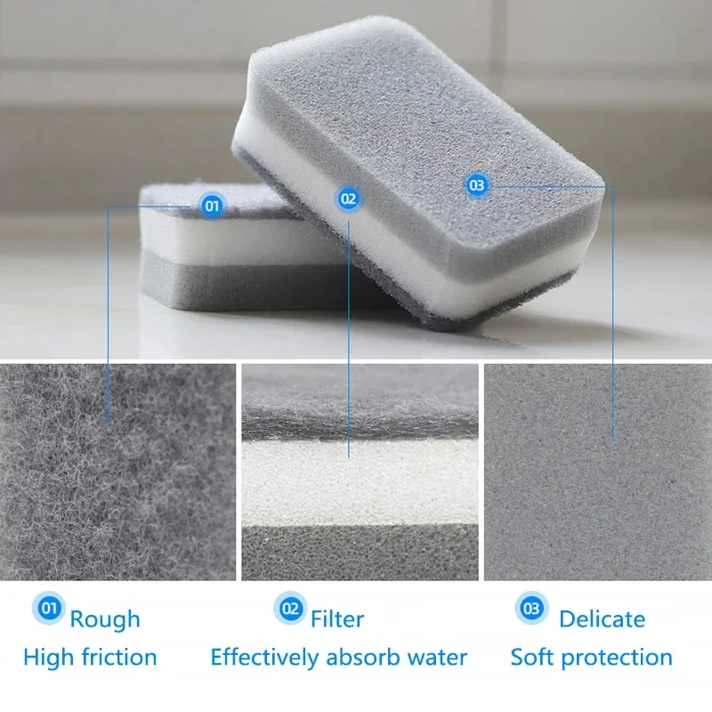 5/10Pcs Home Double-sided Sponge Wipe Gray Dirt-resistant Scouring Pad Kitchen Stain Sponge Wipe Professional Cleaning Supplies image 6