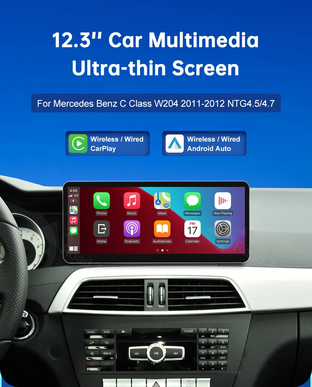 12,3 Zoll Road Top Touch Display Multimedia-Player für Mercedes Benz C-Klasse W204 2011-2012 NTG4.5 GPS Carplay Bildschirm – Detail 1