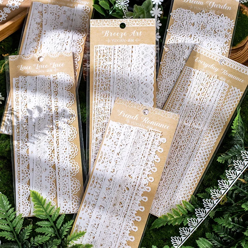 16 pieces Material Paper Hollow out material paper white lace vintage creative and cute decorative note paper 6 choices