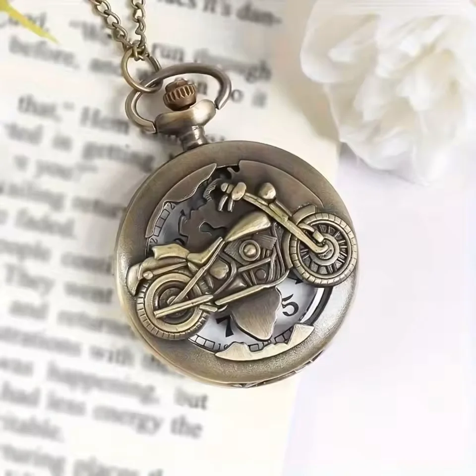 Retro Motorcycle CAR Pattern Quartz Pocket Watch Motorbike MOTO Design Pendant Fob Watch Chain Gifts for Men image 4