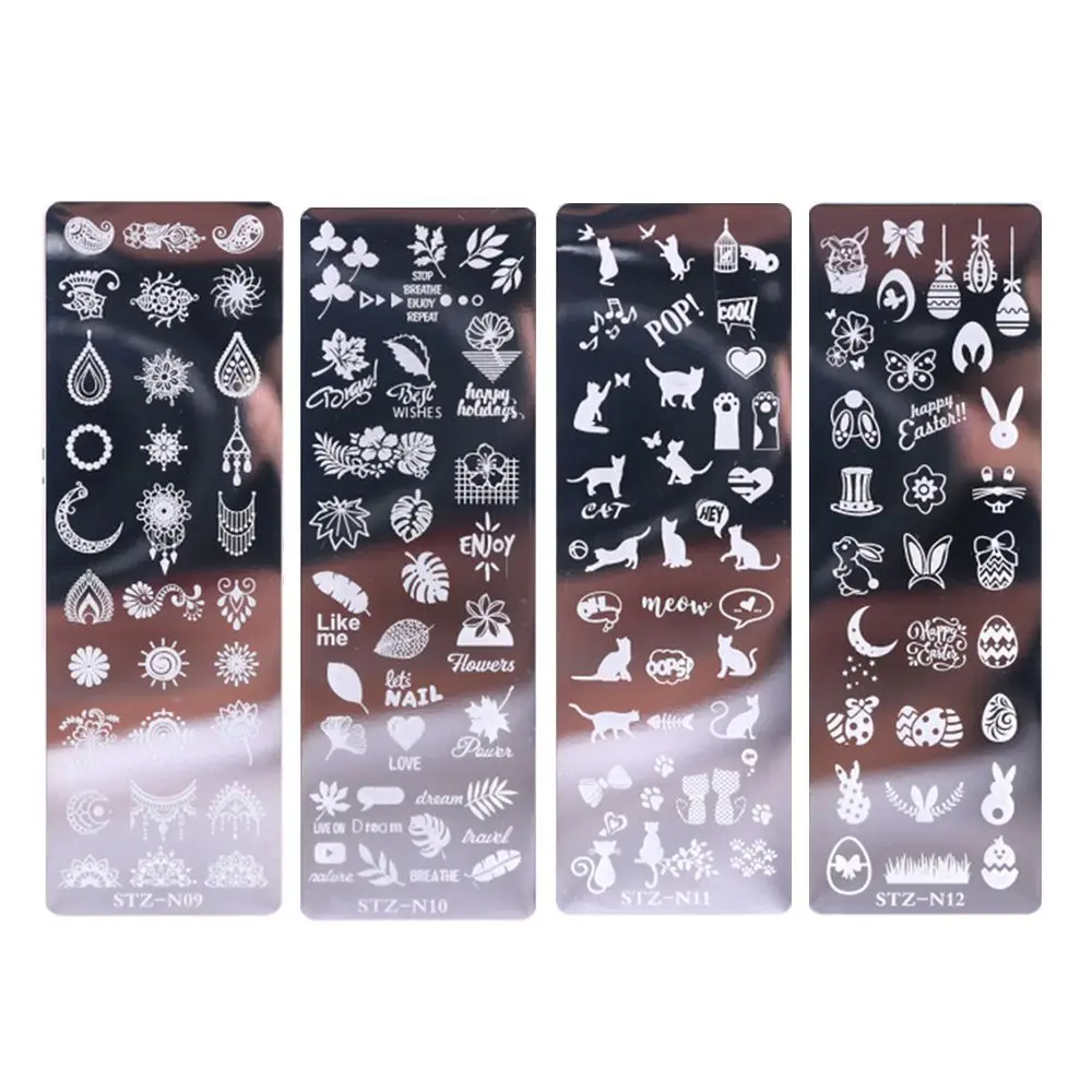 Disegni a foglia geometria stampa per unghie Stencil Art Plate Stamp Stamping Christmas Nail Stamping Templates Snowflake Nail Gel Print