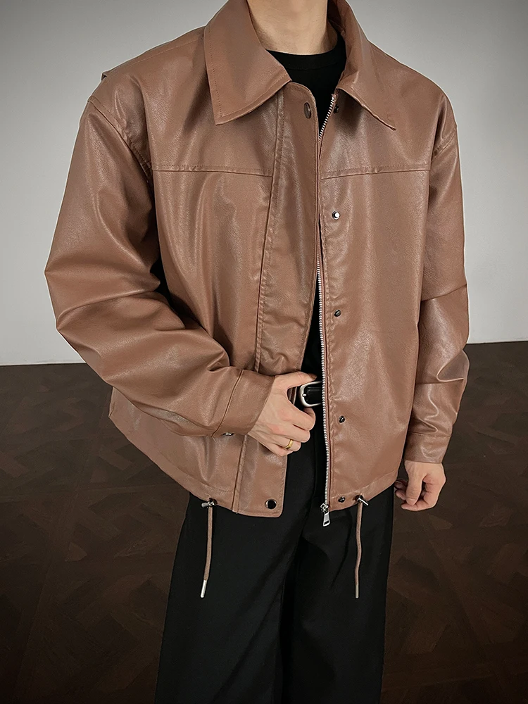 

YORKZOOM кожаный джет с воротником-стойкой в американском стиле ретро, мужская длинная свободная модная повседневная рабочая одежда из искусственной кожи, верхняя одежда