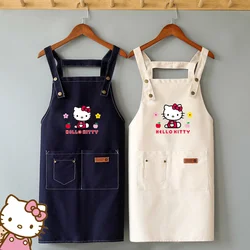 New Anime Kawaii Sanrio Hello Kitty Apron Girl Heart Kitchen Household Cook Oil-proof Halter Neck Sleeveless Apron Couple Gift