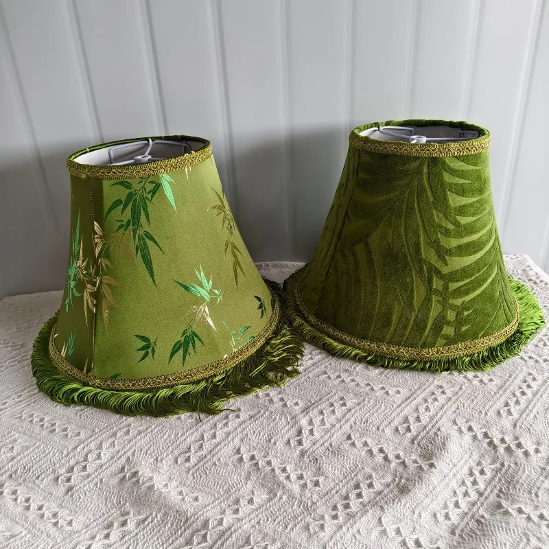 Green Satin Fabric Lampshade with Tassel Vintage European Lamp Cover For Table Lamp Floor Light Replacement Accessories