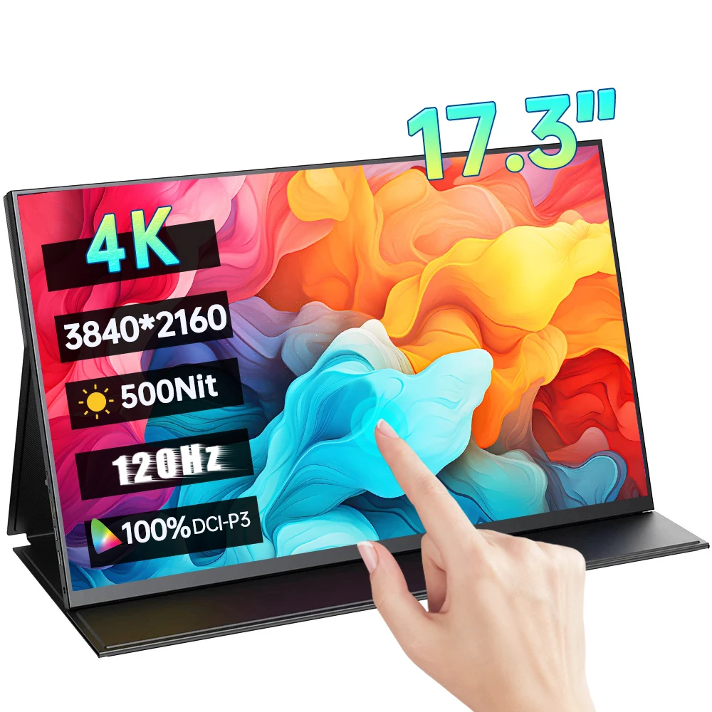 شاشة 17.3 بوصة 4K 120 هرتز 3840*2160P محمولة 100% DCI-P3 500Nit HDR FreeSync 1MS IPS شاشة عرض الألعاب لمفتاح XBox PS4/5