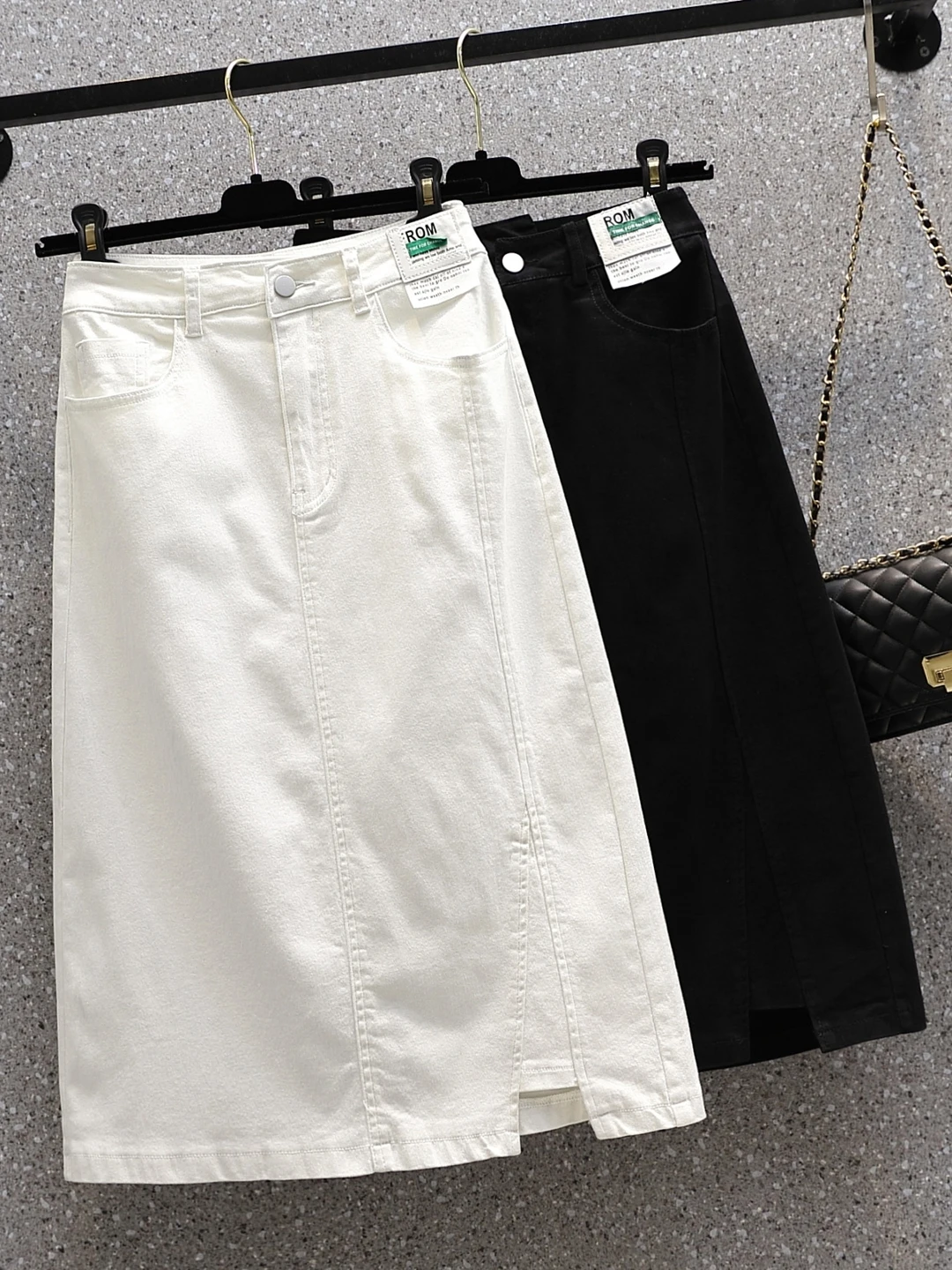 High Waist Casual Elastic plus Size A-Line Midi Skirt with Slit for Women Stylish Slimming Versatile Mid-Length Skirt