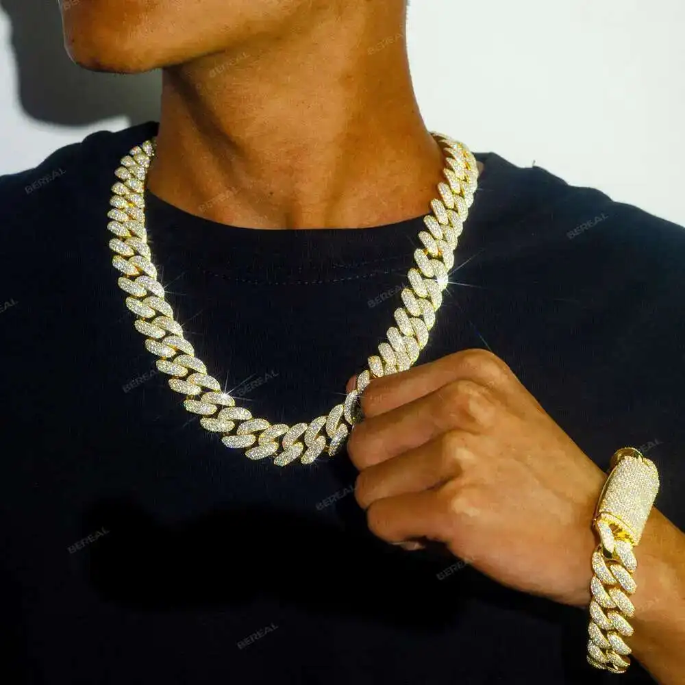 

Custom Gold Plated Cuban Link Moissanite Chain Pass Diamond Tester Round Brilliant Cut 925 Silver Fine Bracelet Jewelry