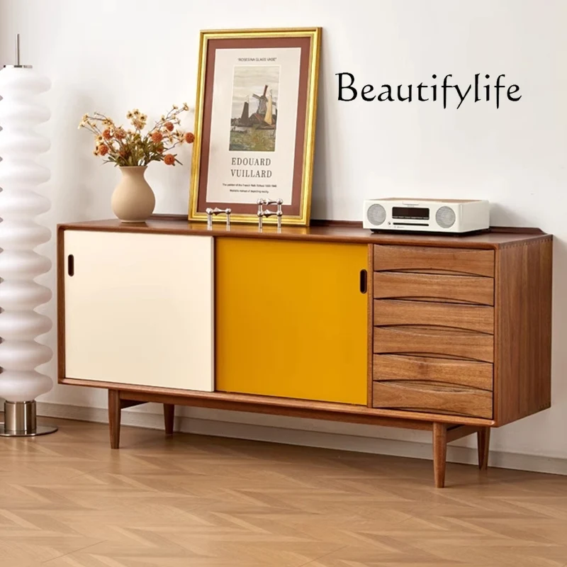 American Simple Cherrywood Retro Solid Wood Cabinet Walnut Side Cabinet Dining Side Storage Cabinet