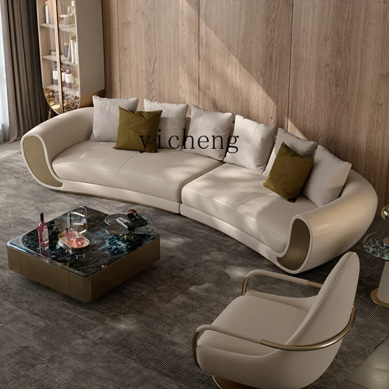 ZC Leather Sofa First Layer Cowhide Villa Large Flat Layer Modern Living Room Light Luxury Curved Sofa