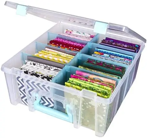 

ArtBin Super Satchel Double Deep Storage Box - Clear & Aqua, 8 Removable Trays, Smart Closure (1-Pack)