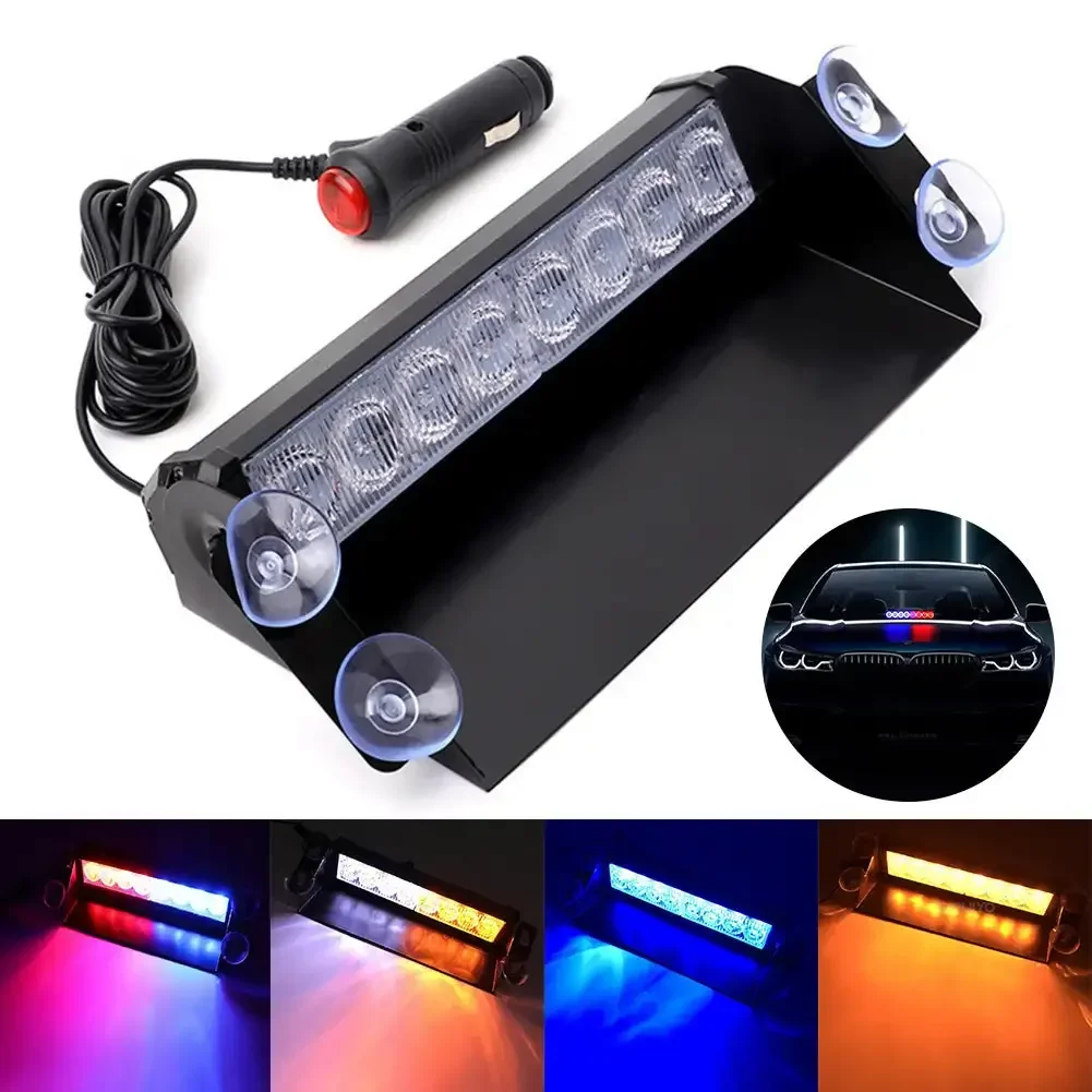 8 ไฟ LED ตํารวจ Strobe Light สําหรับรถยนต์ 12V ฉุกเฉินสัญญาณไฟเตือนรถบรรทุกอัตโนมัติกระพริบกระจกแสงแฟลช