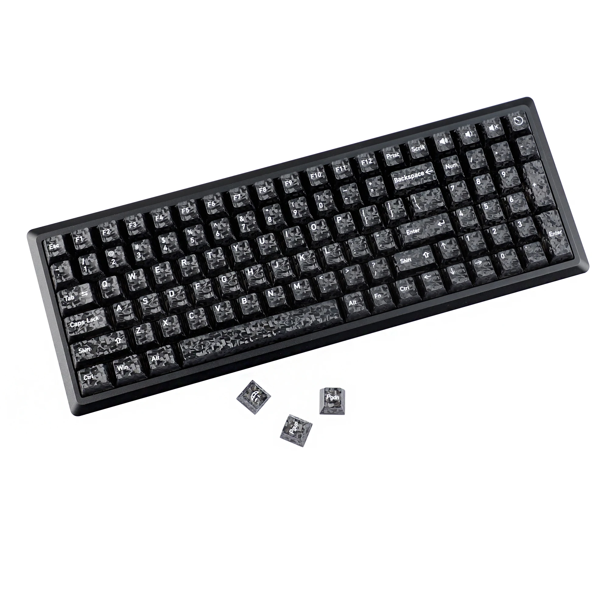 2026 New 132 Keys Carbon Fiber Texture Top Print Black White Cherry Profile PC Shine Through Keycaps for MX Mechanical Keyboards