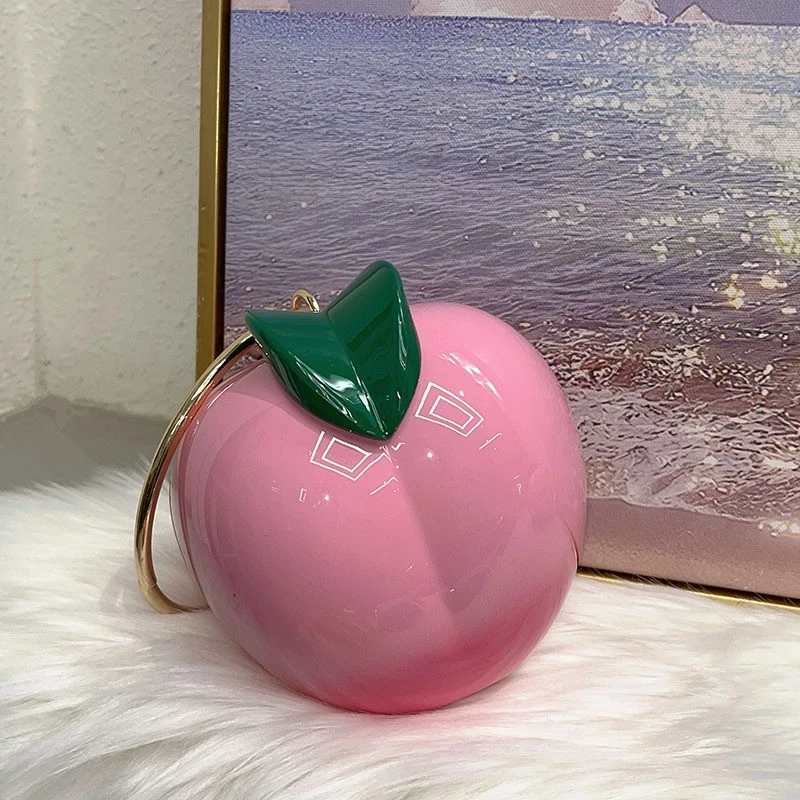 حقيبة يد لطيفة على شكل البرسيمون حقيبة يد نسائية مستديرة متعددة الألوان مزخرفة مع سلسلة حقيبة يد مسائية عصرية جديدة