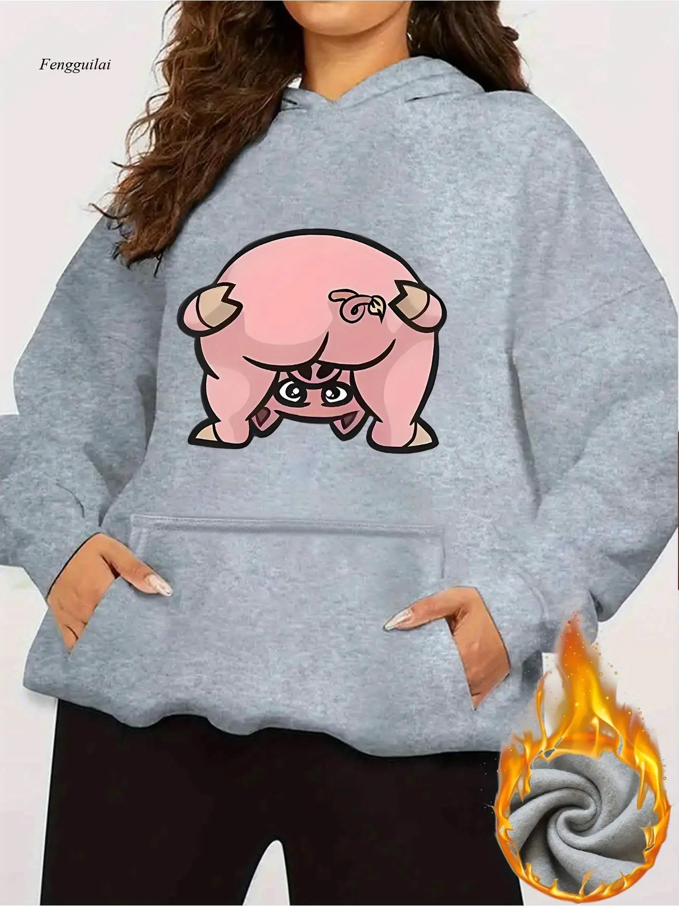 هوديي برسومات الخنزير الوردي المضحكة - سويت شيرت وردي ناعم مع جيب أمامي، بلوفر كاجوال مريح للاستخدام اليومي والمناسبات ذات الطابع الشخصي #3