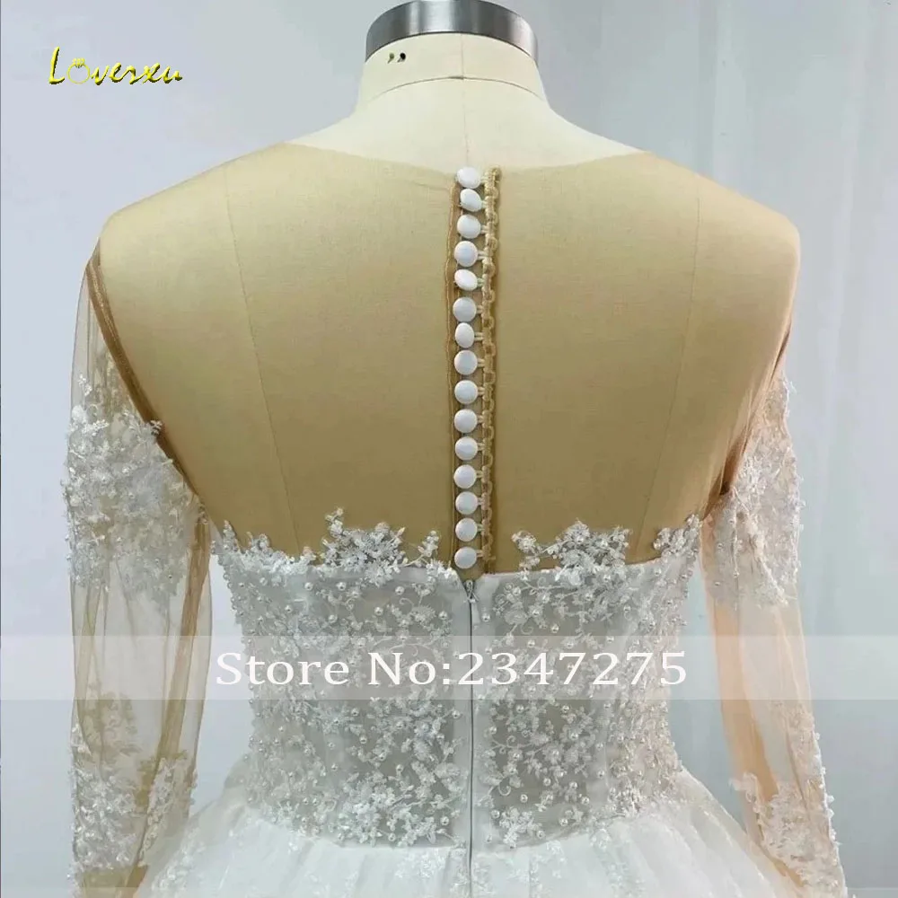 Loverxu A-Line Wedding Dresses Sweetheart Long Sleeve Vestido De Novia Lace Embroidery Beaded Delicate Custom Made Bridal Gown