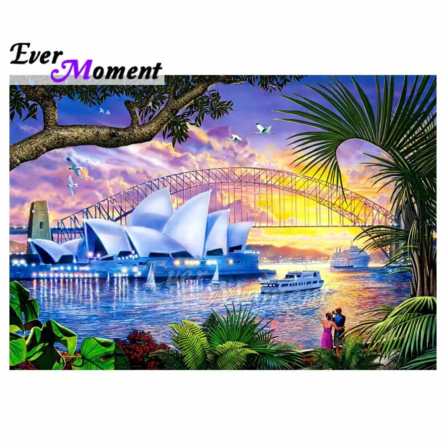 Ever Moment DIY Diamond Painting Cross Stitch Sydney Opera House Landscape Decoration Home Full Square Pattern Craft ASF1063