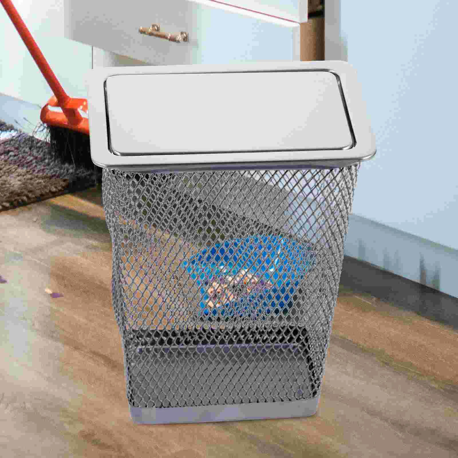 Trash Bin Cover Can Embedded Type Countertop Garbage Can Lid StainlessSteel Waste Basket Lid For Home Office Mall Kitchen Supply