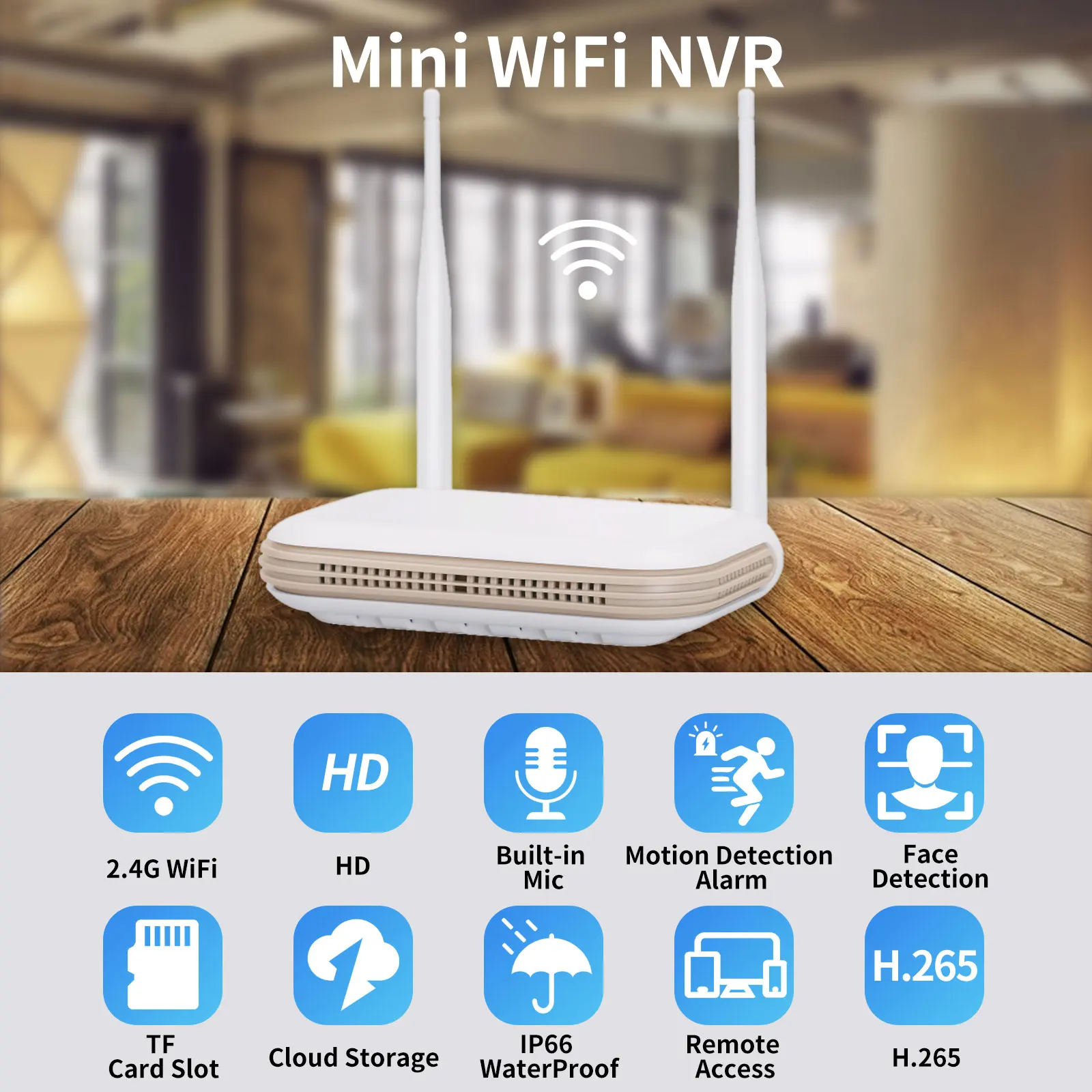 Gadinan CCTV WIFI Mini NVR Lntelligent AI Face Detection Face Playback Video Recorder Built-in Mic 8CH HD 5MP Security Camera