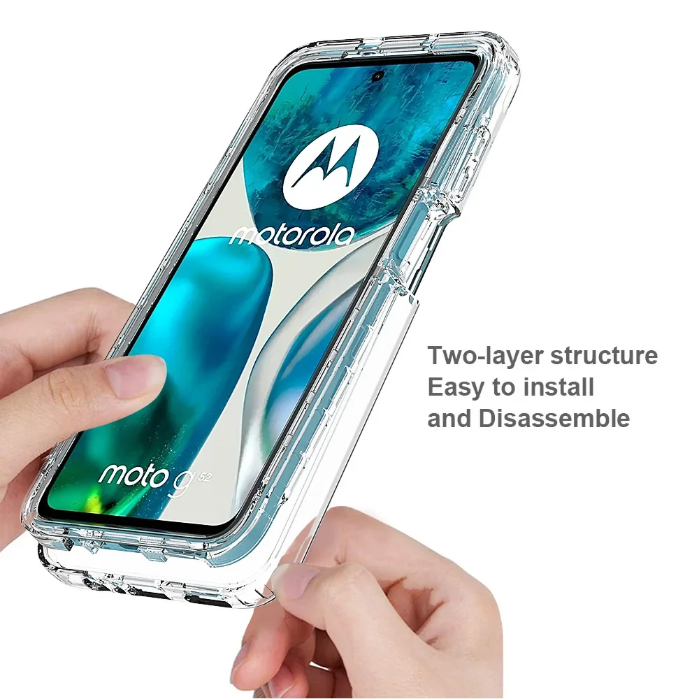 Candy Color Transparent Case for Moto G52 / Motorola G82 Shockproof Protection Hybrid Shell 2IN1 Dual Layer Back Cover