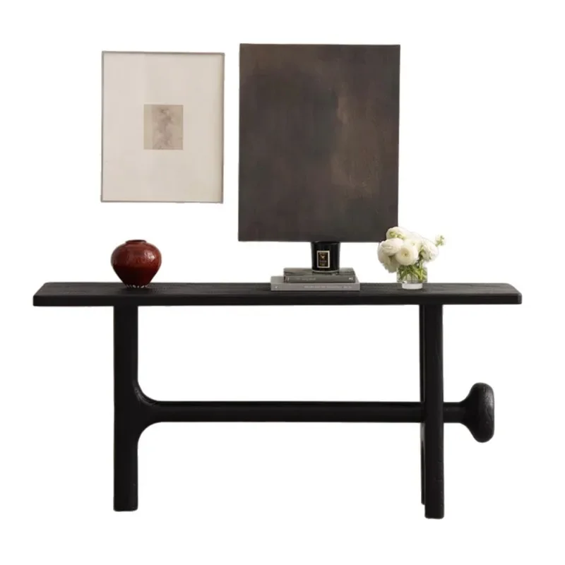 Black solid wood entrance table wabi-sabi style B&B hotel corridor display table