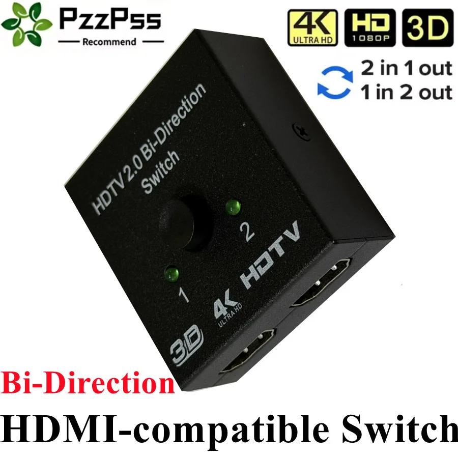Conmutador bidireccional de 2 entradas y 1 salida, divisor 2x1 1x2, conmutador HDMI 2.0 de 2 puertos, compatible con 4K para PS3/4, adaptador de conmutador para TV Box
