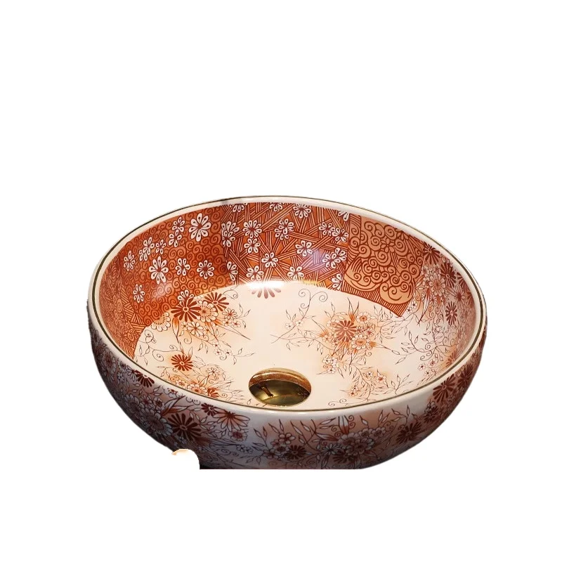 

Ceramic washbasin hotel bathroom hand sink red hand washing retro washbasin