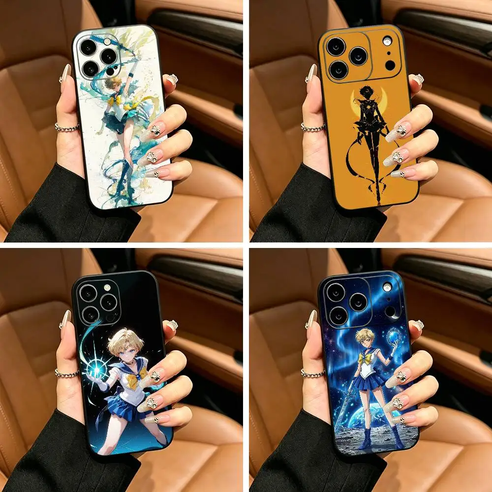 Funda para Teléfono SailorM- Moon-Sailor -U-Uranus para iPhone 17, 16, 15, 14, 13, 12, 11 Pro Max, 16 Plus, XS, Negra Suave