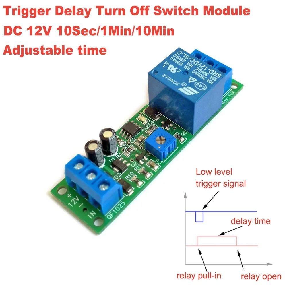 DC 12V/24V 10A Signal Trigger Adjustable 0-10S/60S/10Minute Delay Time Turn Off/ on Timer Timing Control Relay Switch Module