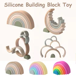 TYRY.HU 7 pz/set Del Bambino Del Silicone Building Block BPA Libero Arcobaleno Morbido Blocco 3D Educativi Montessori Giocattoli Del Bambino Massaggiagengive Regali