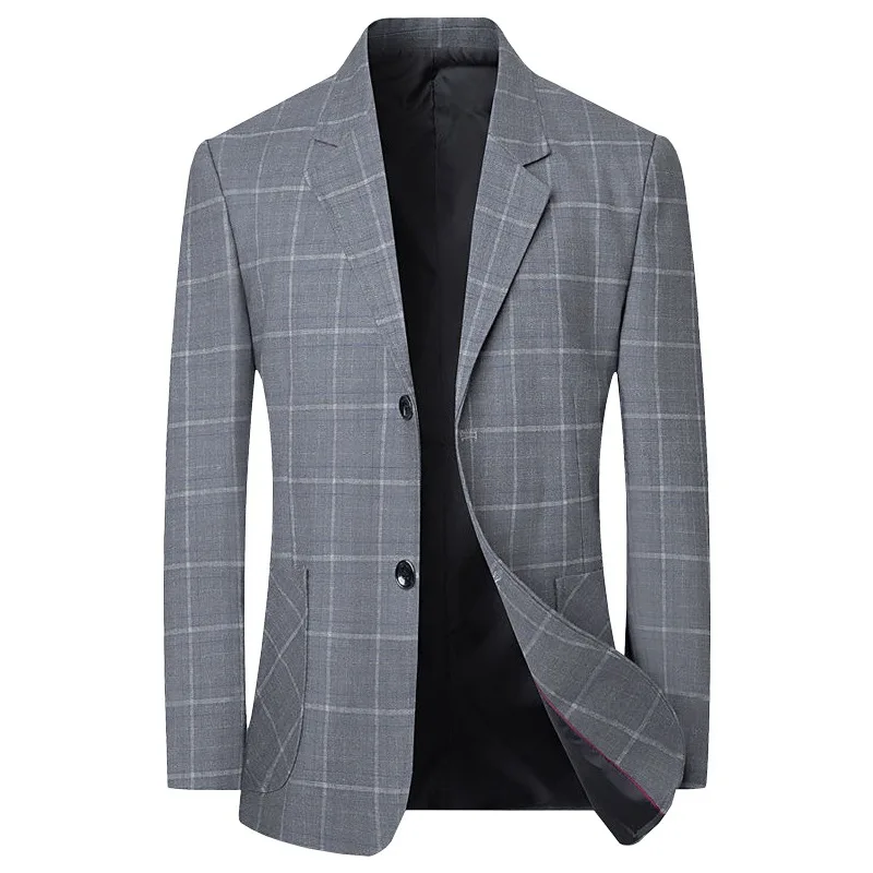 Man Blue Plaid Suits Coats New Spring Business Casual Blazers Jackets Good Quality Male Slim Blazers Jackets Men\'s Clothing 4XL