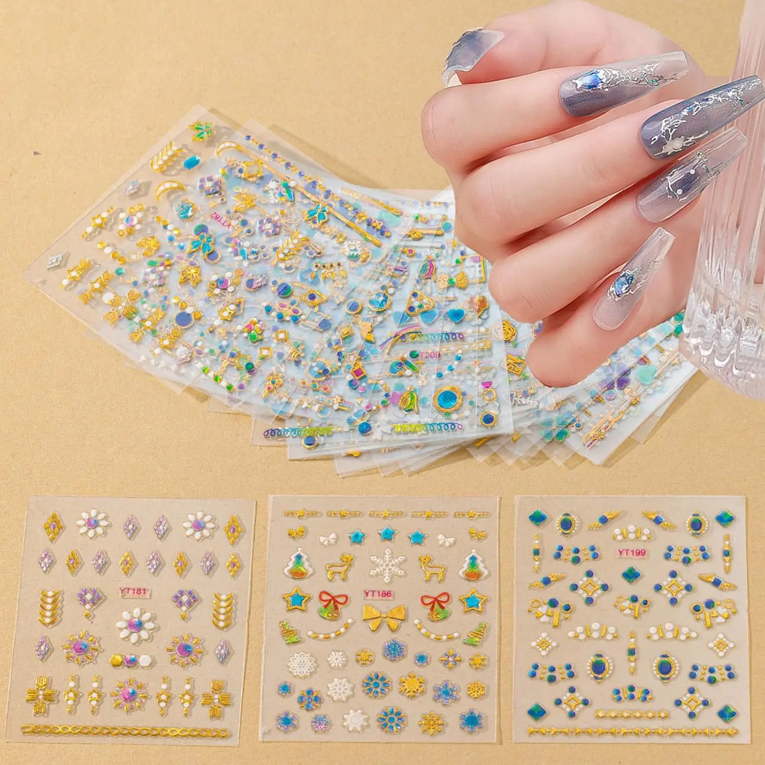 10 cross-border popular rhinestones and decorative nail stickers with self-adhesive sapphire nail stickers and adhesive backing