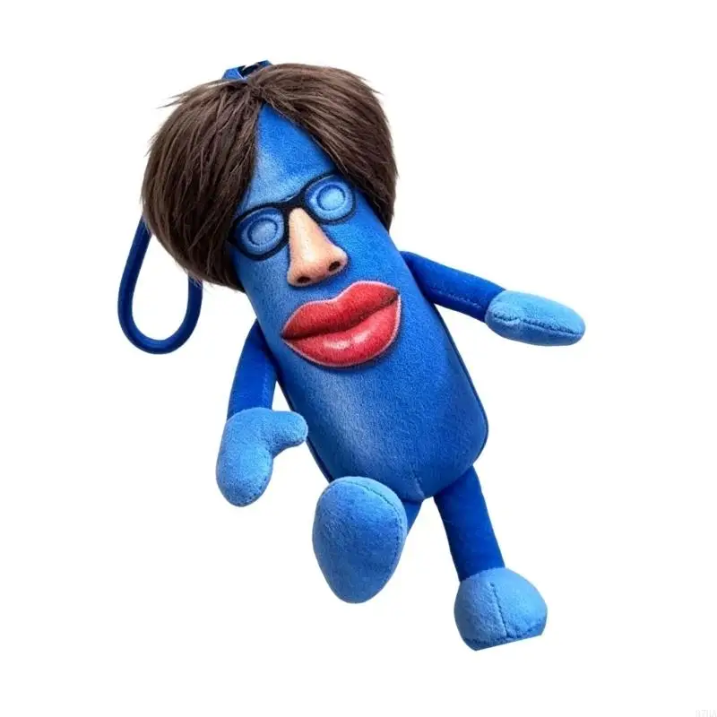 Recordable Plush Character Keychain Bag with Voice Messages, Side Closure, Clip, and Blue Playful Design for 87HA